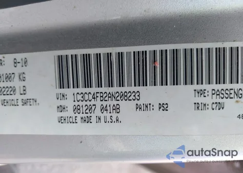 2010 Chrysler Sebring Touring из США, поврежденный, VIN 1C3CC4FB2AN208233